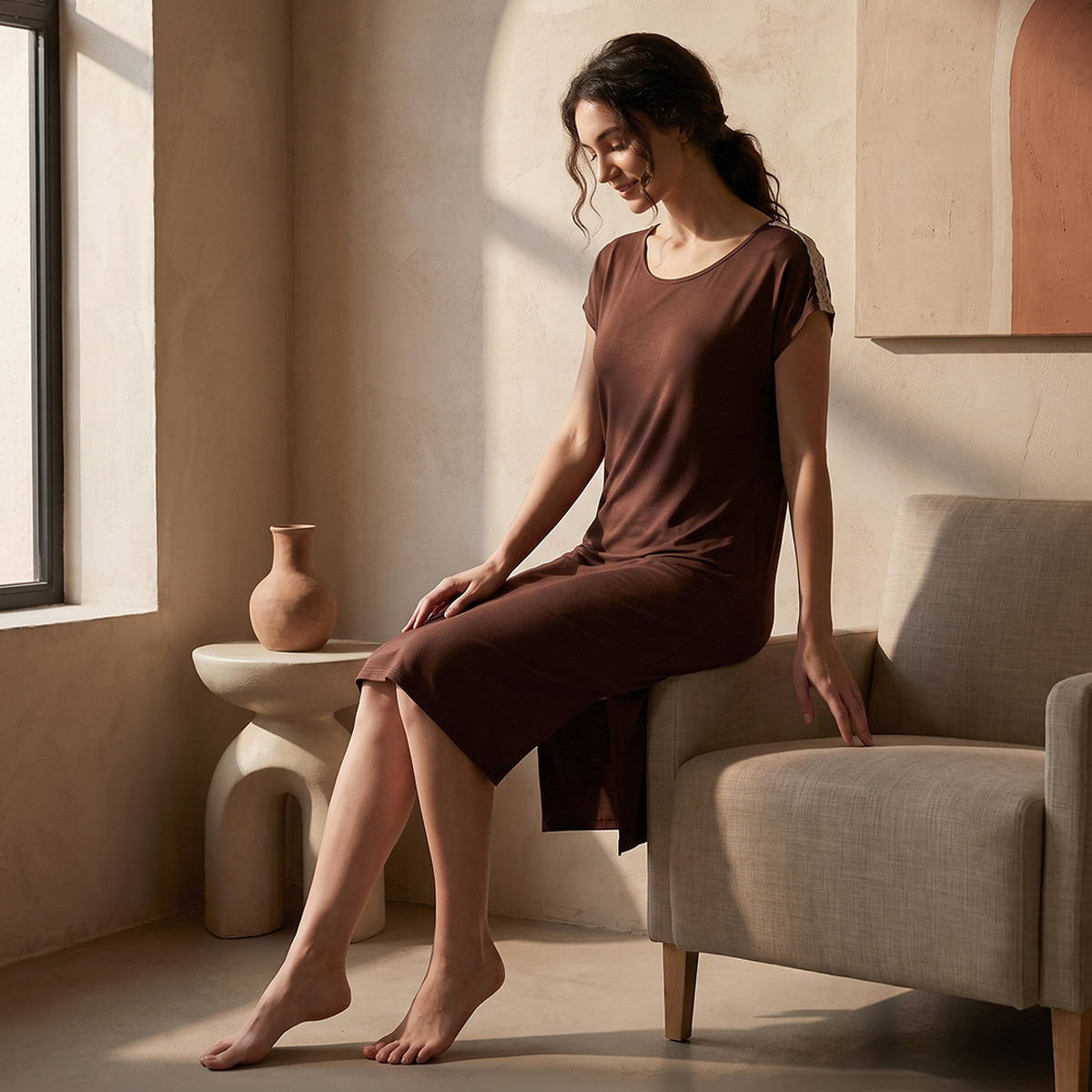 فستان نوم طول الركبة بأكمام قصيرة من سبلاش إنتيميتس-women-clothing-nightwear-nighties-image-3