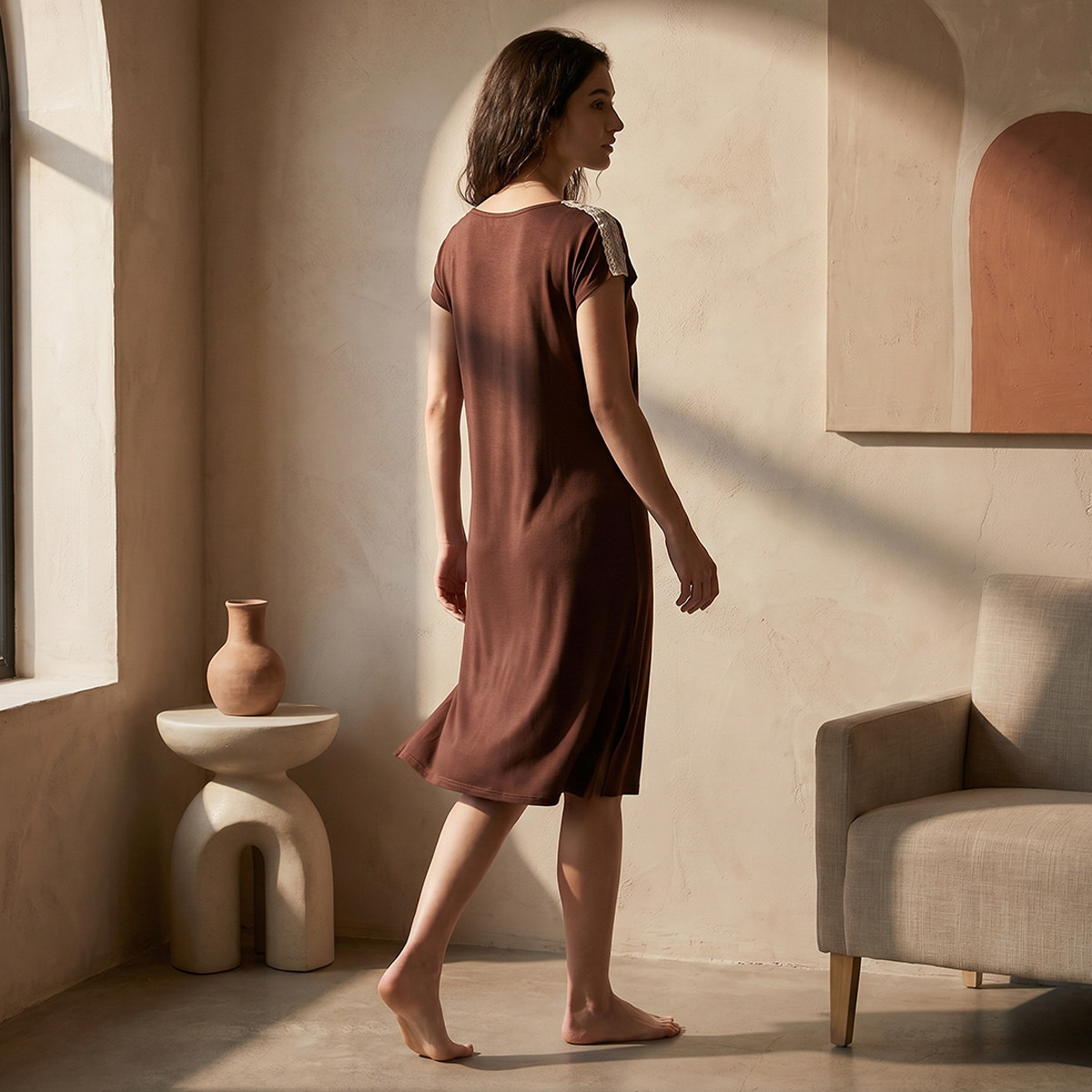 فستان نوم طول الركبة بأكمام قصيرة من سبلاش إنتيميتس-women-clothing-nightwear-nighties-image-4