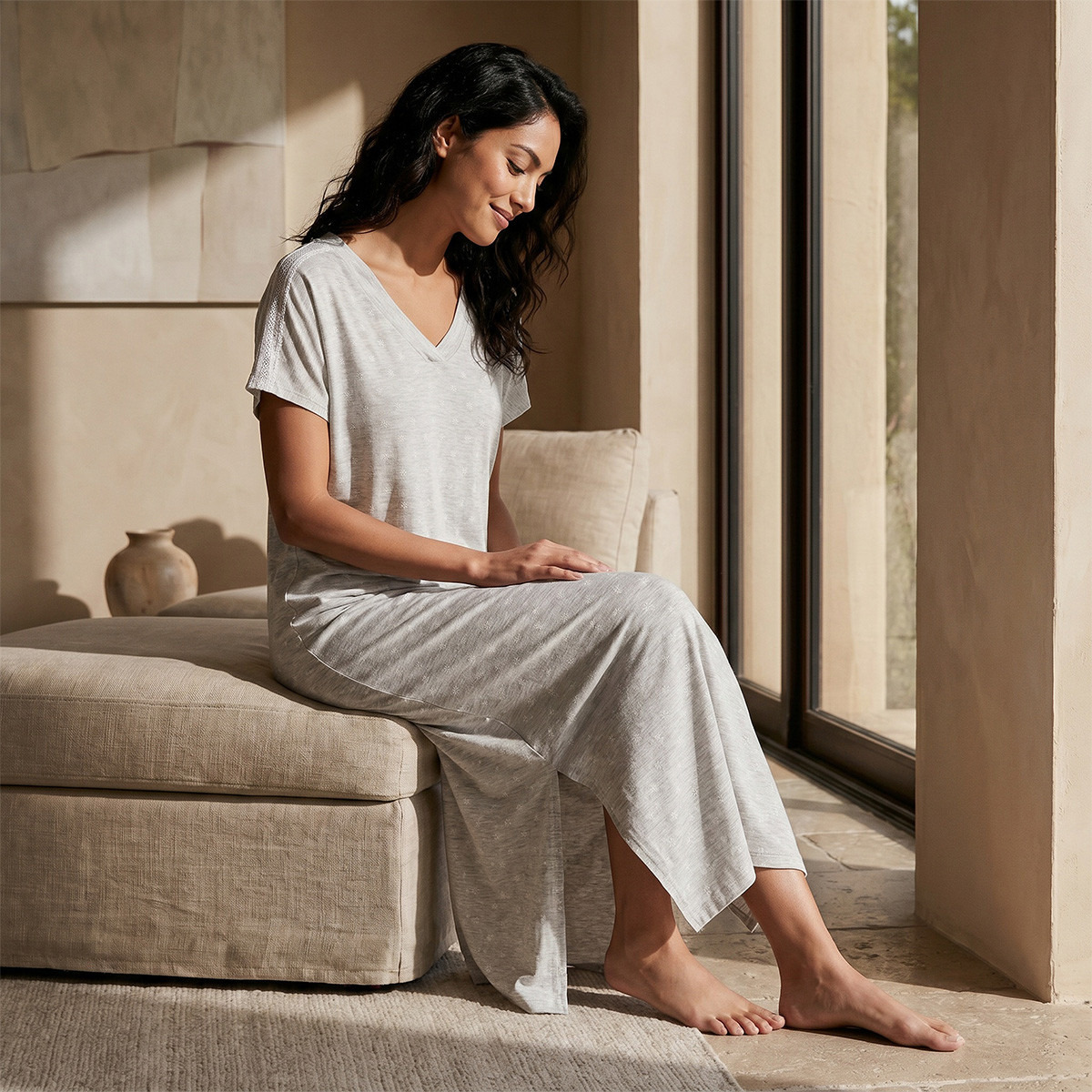 Splash Intimates Maxi Night Dress Short Sleeves V-neck-women-clothing-nightwear-nighties-image-5