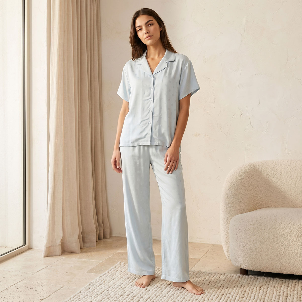 طقم بيجاما فيسكوز بنطلون وقميص بأزرار من سبلاش إنتيميتس-women-clothing-nightwear-pyjamas-longsets-image-1
