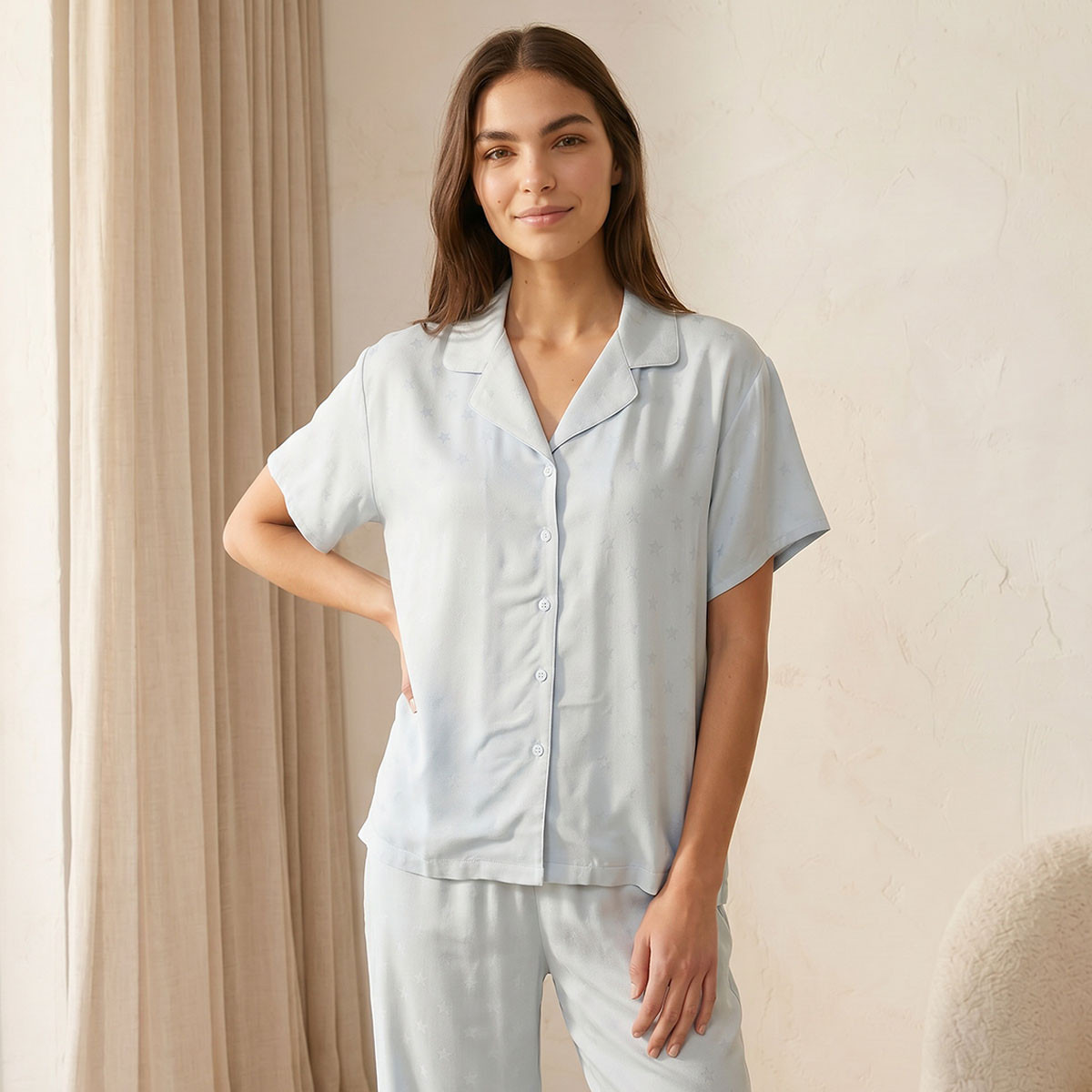 طقم بيجاما فيسكوز بنطلون وقميص بأزرار من سبلاش إنتيميتس-women-clothing-nightwear-pyjamas-longsets-image-3