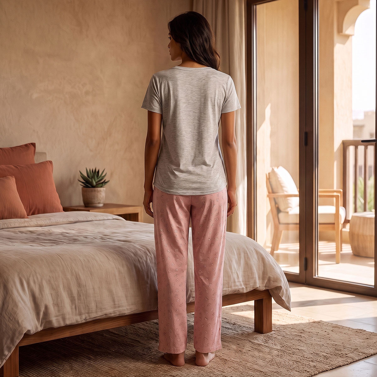 طقم تيشيرت بياقة ضيقة وبنطلون بيجاما فيسكوز من سبلاش إنتيميتس-women-clothing-nightwear-pyjamas-longsets-image-3