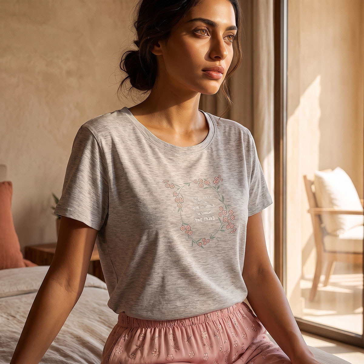 طقم تيشيرت بياقة ضيقة وبنطلون بيجاما فيسكوز من سبلاش إنتيميتس-women-clothing-nightwear-pyjamas-longsets-image-5