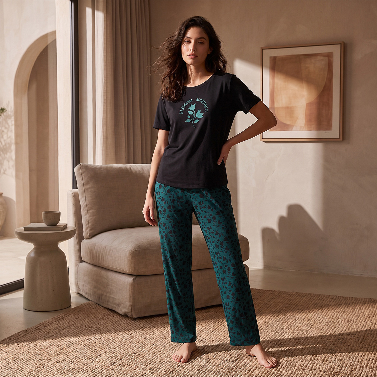 Splash Intimates Viscose Crew Neck T-shirt and Pyjamas Set-women-clothing-nightwear-pyjamas-longsets-image-2