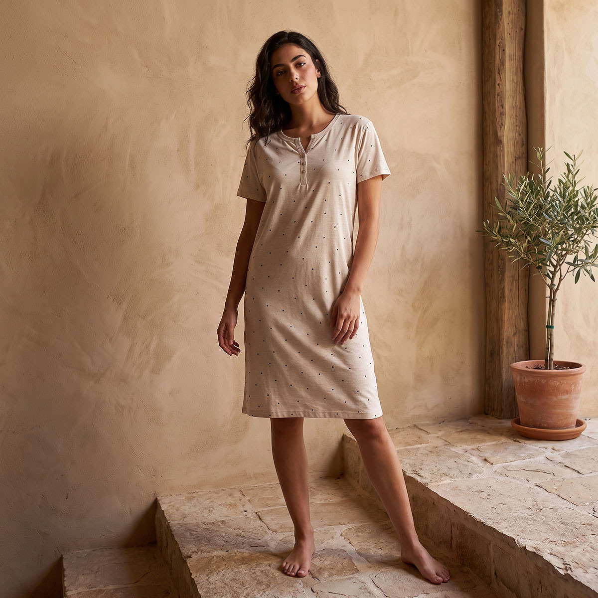 Splash Intimates Cotton Polka Dot Night Dress-women-clothing-nightwear-nighties-image-2
