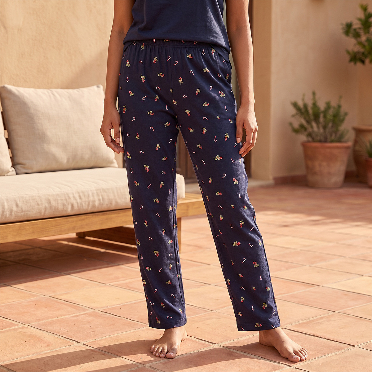 Pyjama Set V-neck T-shirt & Trousers Cotton-women-clothing-nightwear-pyjamas-longsets-image-4