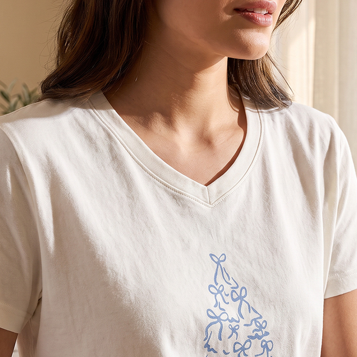 Pyjama Set V-neck T-shirt & Trousers Cotton-women-clothing-nightwear-pyjamas-longsets-image-6