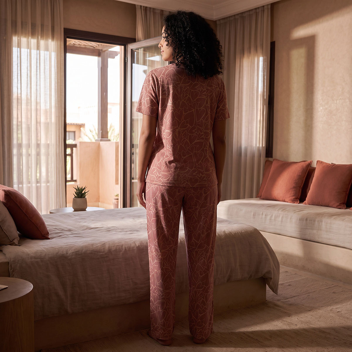 Pyjama Set V-neck T-shirt & Trousers Cotton-women-clothing-nightwear-pyjamas-longsets-image-3
