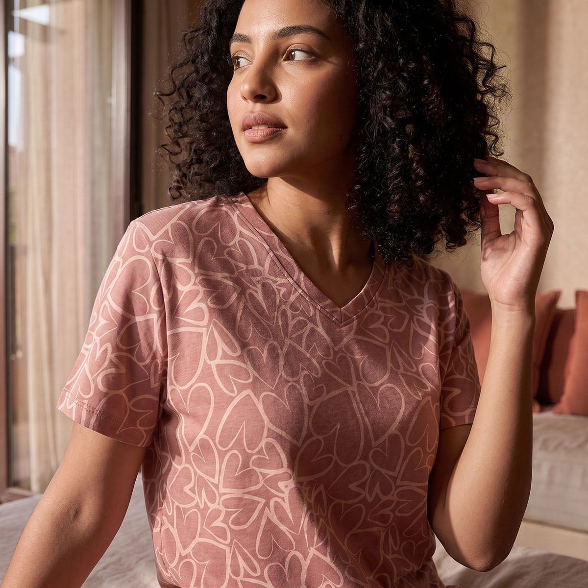 Pyjama Set V-neck T-shirt & Trousers Cotton-women-clothing-nightwear-pyjamas-longsets-image-6