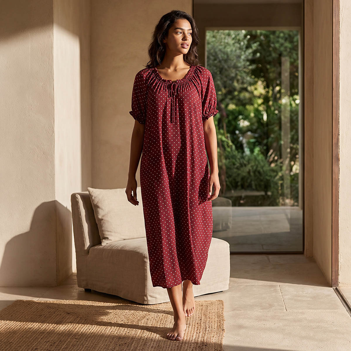 فستان نوم فيسكوز بطبعات منقطة من سبلاش إنتيميتس-women-clothing-nightwear-nighties-image-1