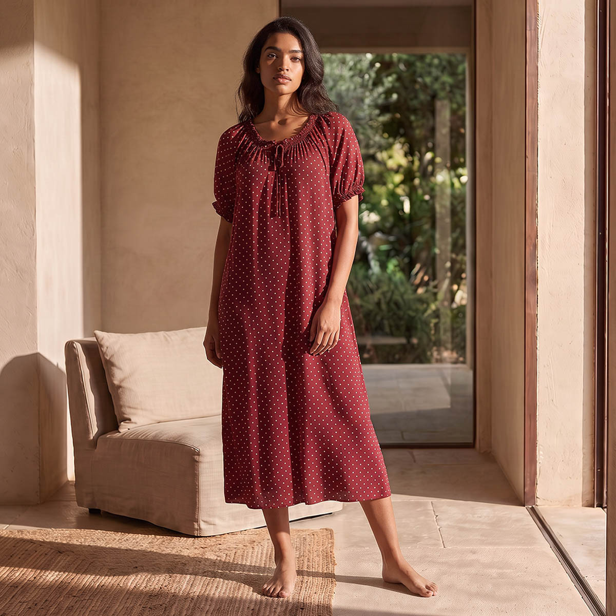 فستان نوم فيسكوز بطبعات منقطة من سبلاش إنتيميتس-women-clothing-nightwear-nighties-image-3