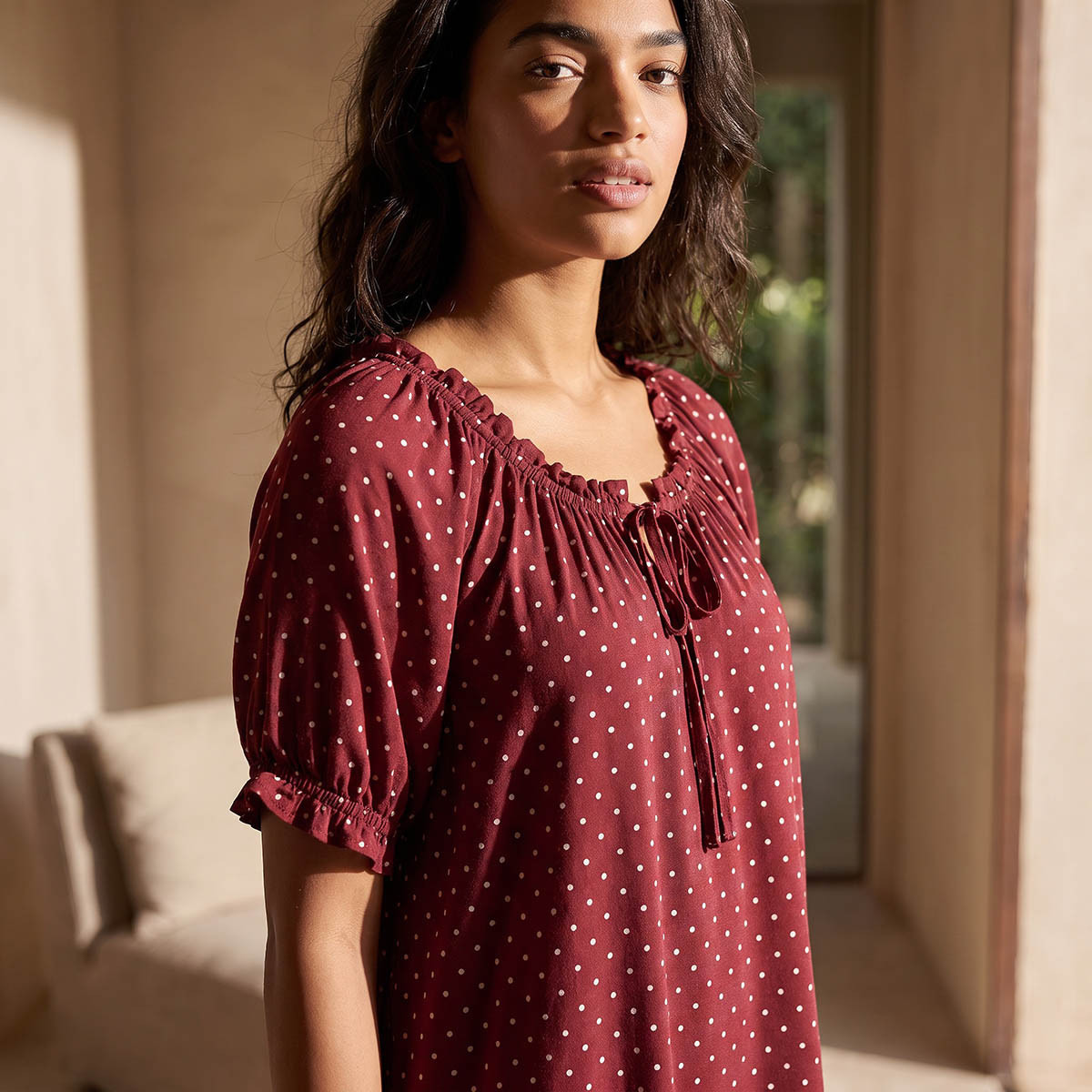 فستان نوم فيسكوز بطبعات منقطة من سبلاش إنتيميتس-women-clothing-nightwear-nighties-image-5