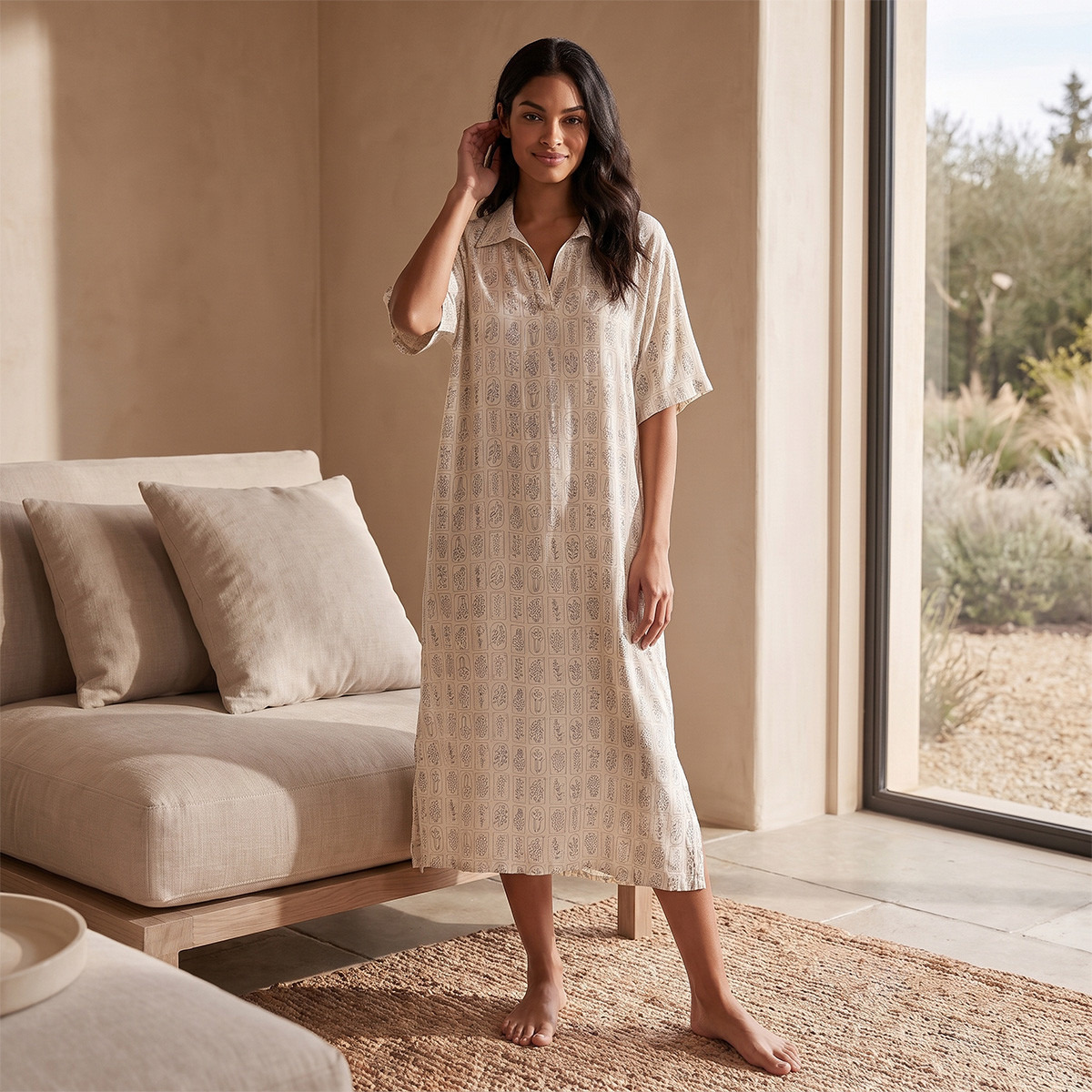 Set of 2 - Splash Intimates Midi Length Night Dress Short Sleeves Assorted Print Viscose-women-clothing-nightwear-nighties-image-8