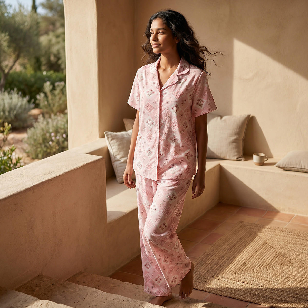 Splash Intimates Pyjama Set Button-Down Shirt & Trousers Viscose-women-clothing-nightwear-pyjamas-longsets-image-1
