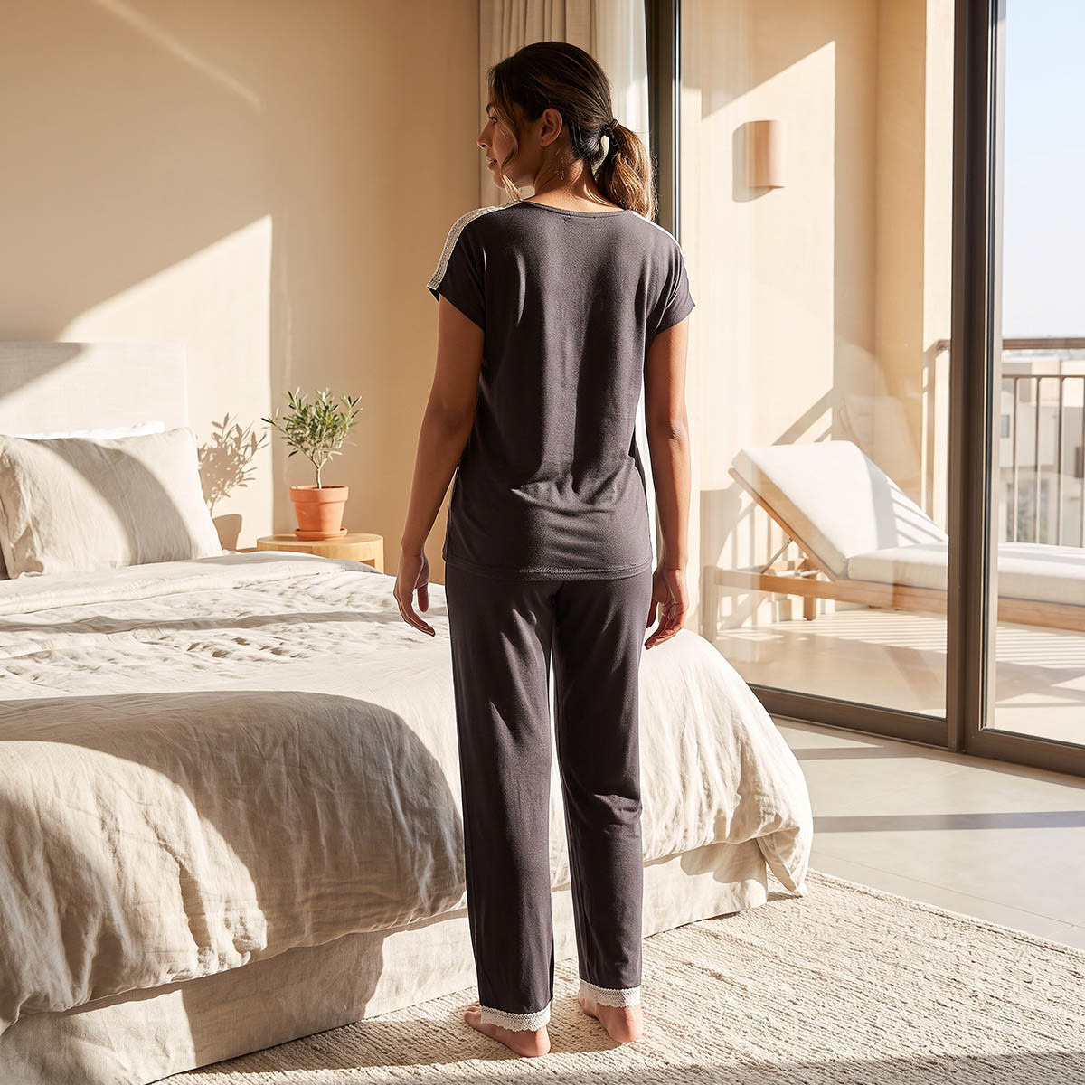 Splash Intimates Pyjama Set Lace Trim T-shirt & Trousers-women-clothing-nightwear-pyjamas-longsets-image-2