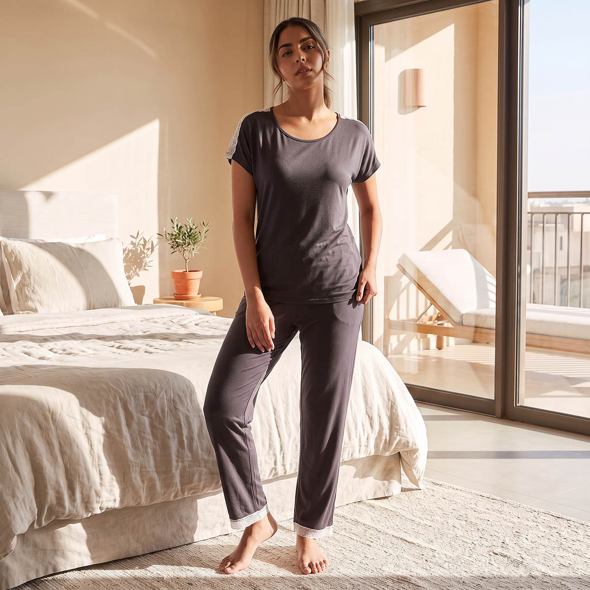 Splash Intimates Pyjama Set Lace Trim T-shirt & Trousers-women-clothing-nightwear-pyjamas-longsets-image-4