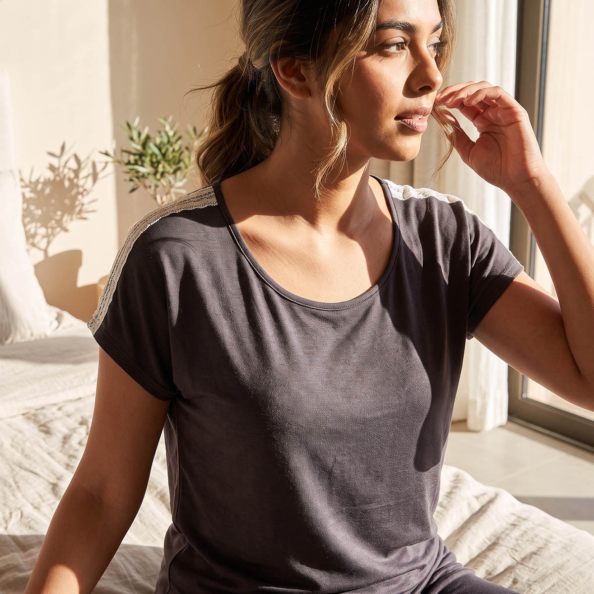 Splash Intimates Pyjama Set Lace Trim T-shirt & Trousers-women-clothing-nightwear-pyjamas-longsets-image-5