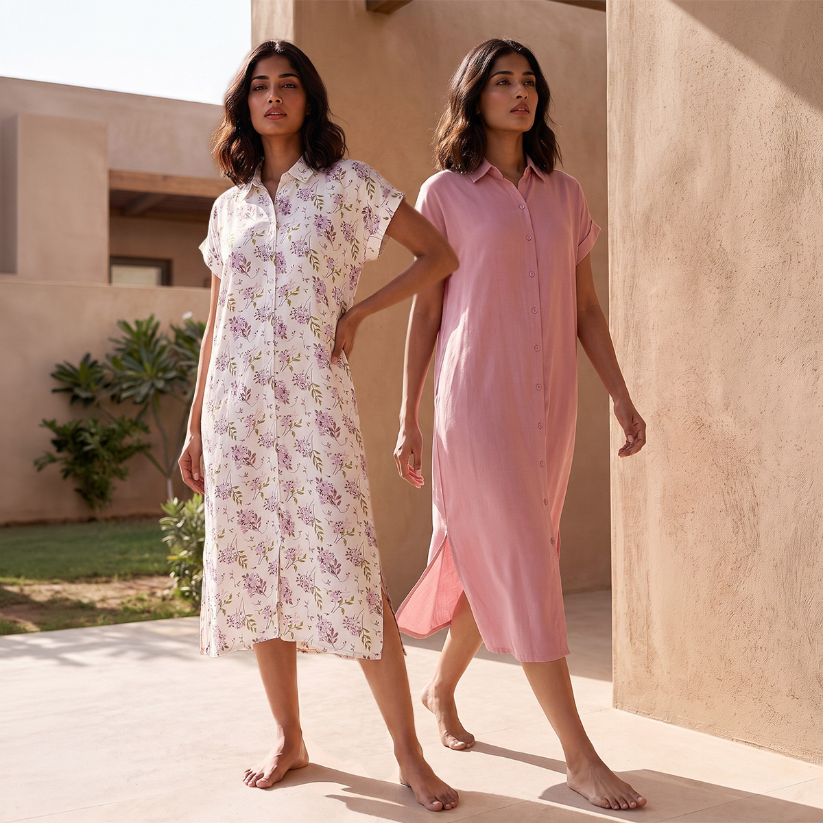 Pack of 2 Splash Intimates Rayon Assorted Print Night Dress-women-clothing-nightwear-nighties-image-1