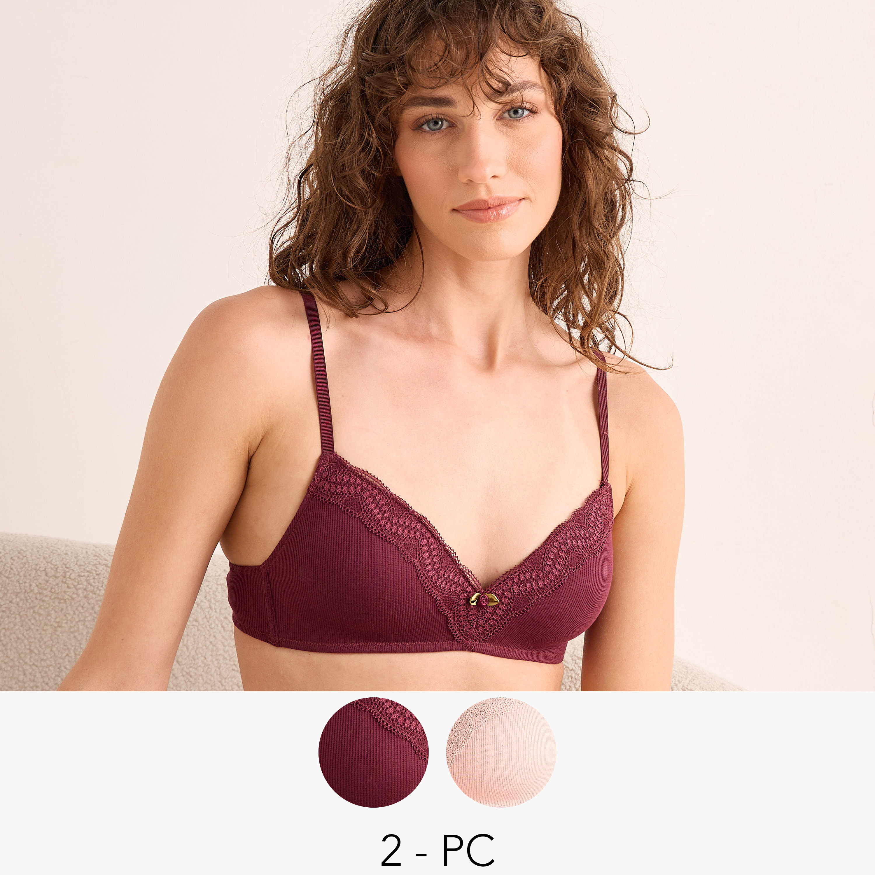 Splash Intimates Pack of 2 Lace Trim Triangle Bra-women-clothing-lingerie-bras-image-1