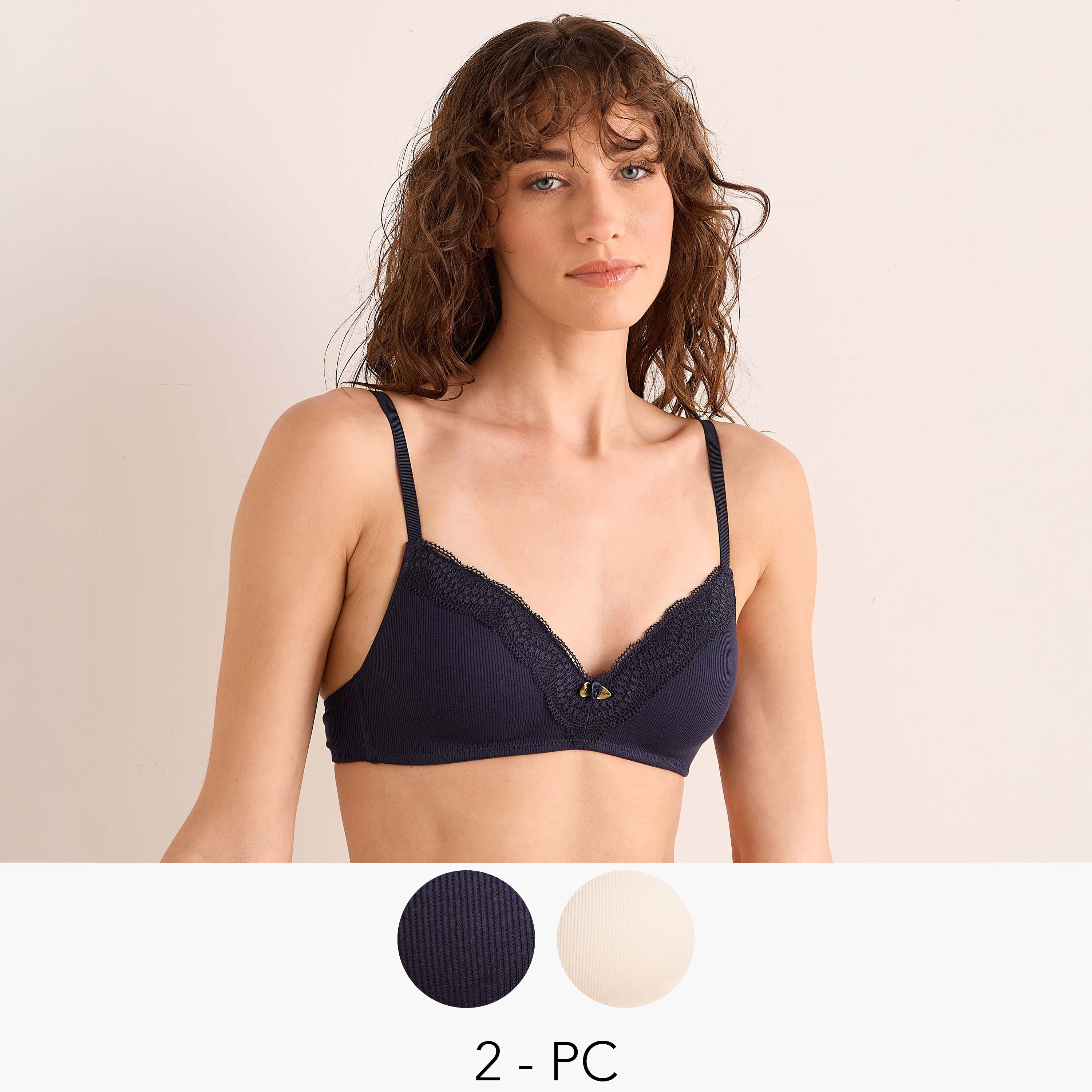 Splash Intimates Pack of 2 Lace Trim Triangle Bra-women-clothing-lingerie-bras-image-1