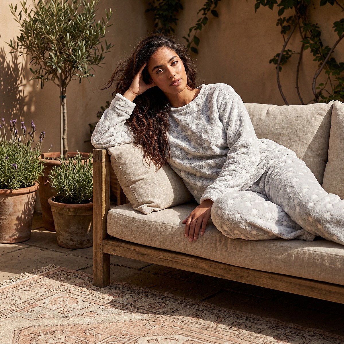Splash Intimates Jacquard Soft Touch Top and Pyjama Set-women-winterwear-nightwear-image-1
