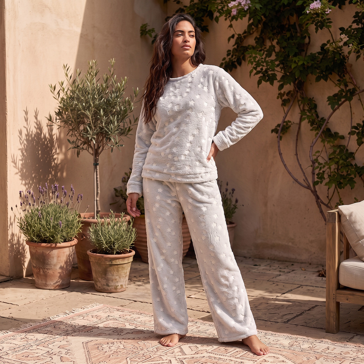 Splash Intimates Jacquard Soft Touch Top and Pyjama Set-women-winterwear-nightwear-image-2