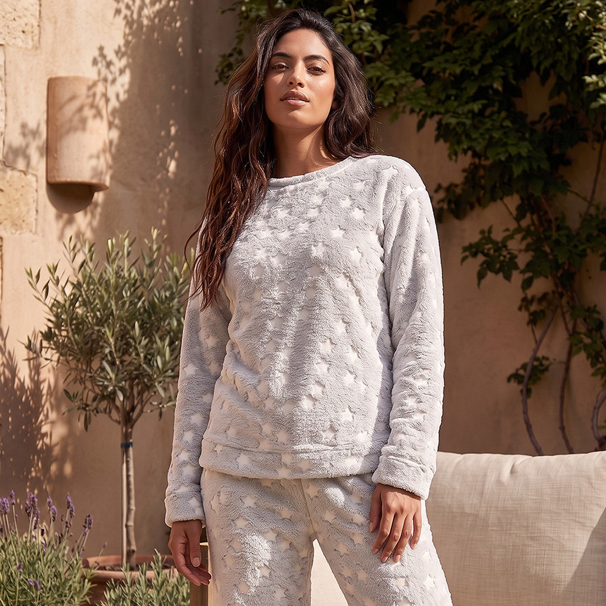 Splash Intimates Jacquard Soft Touch Top and Pyjama Set-women-winterwear-nightwear-image-4