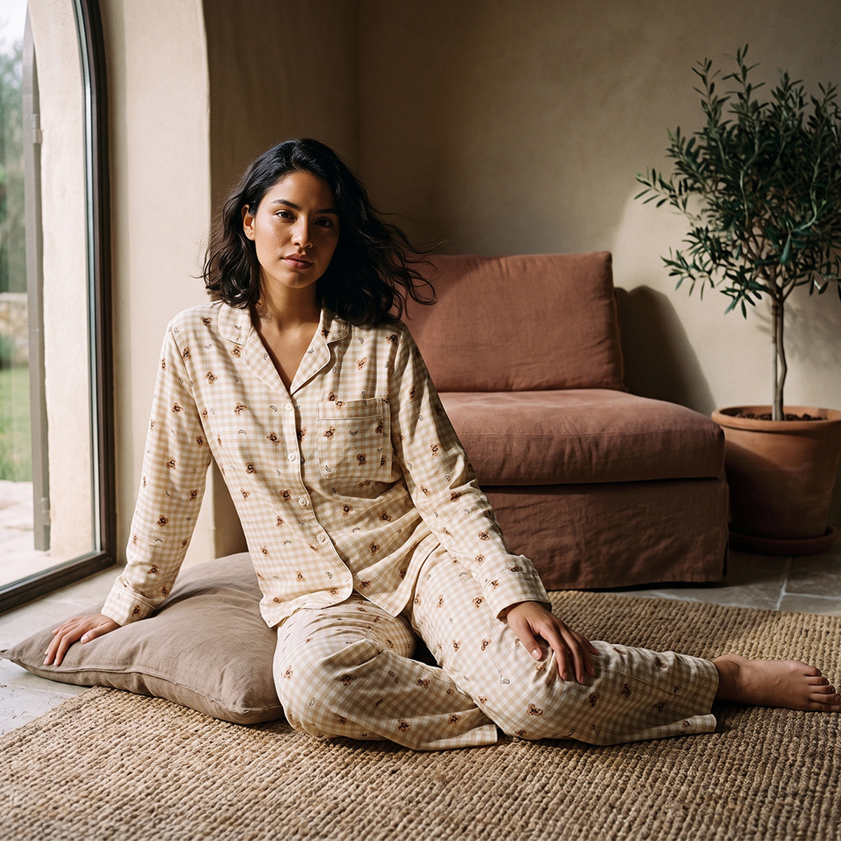 طقم بيجاما وقميص فيسكوز بطبعات من سبلاش انتيميتس-women-clothing-nightwear-pyjamas-longsets-image-1