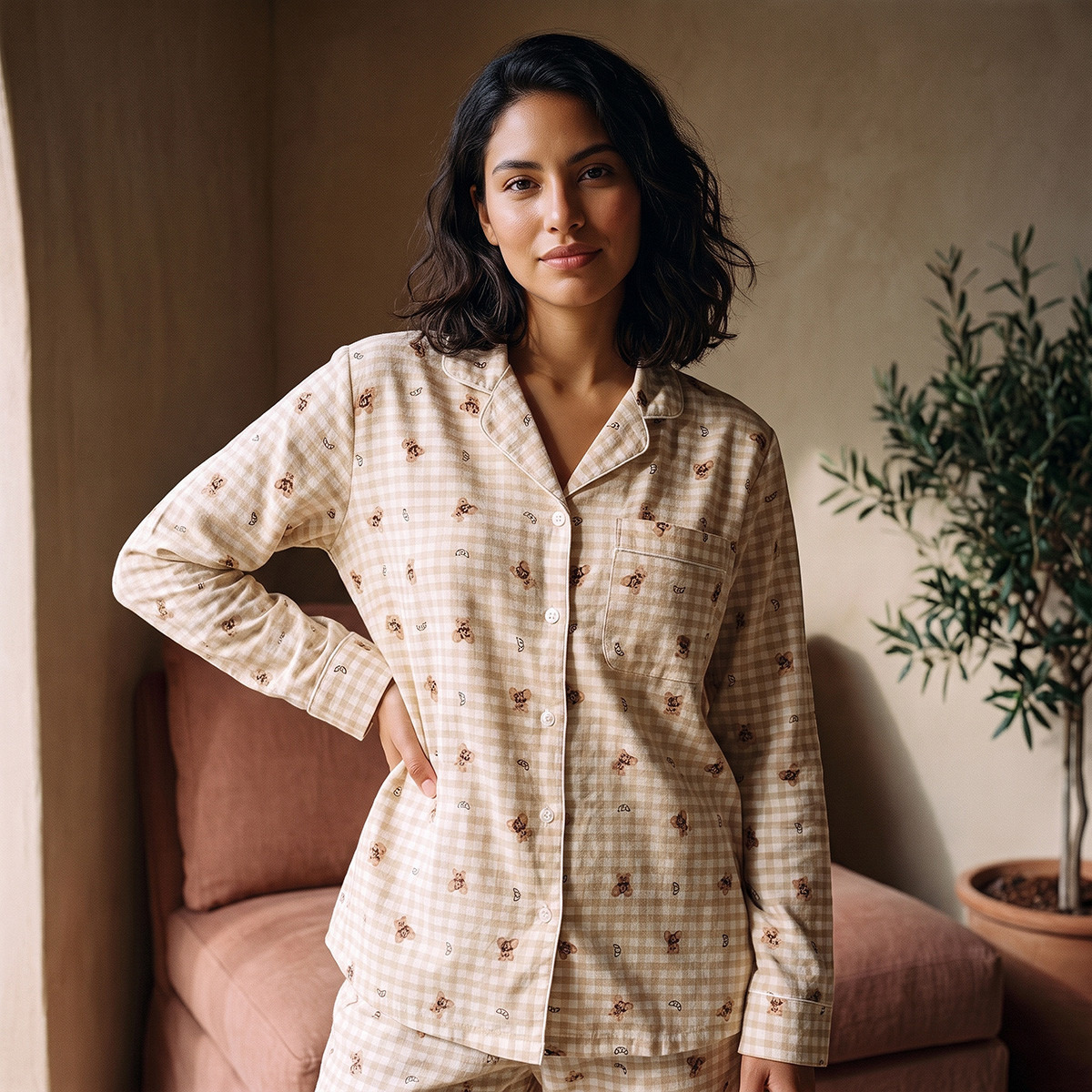 طقم بيجاما وقميص فيسكوز بطبعات من سبلاش انتيميتس-women-clothing-nightwear-pyjamas-longsets-image-4