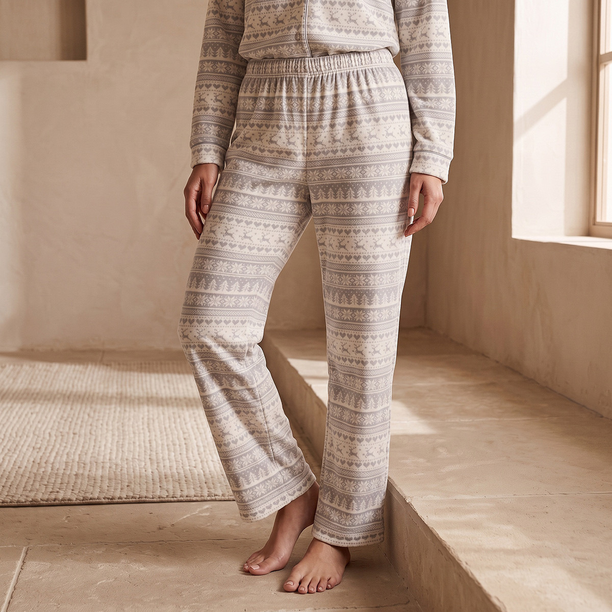 Splash Intimates Velour Printed Button-Down Shirt and Pyjama Set-women-winterwear-nightwear-image-5