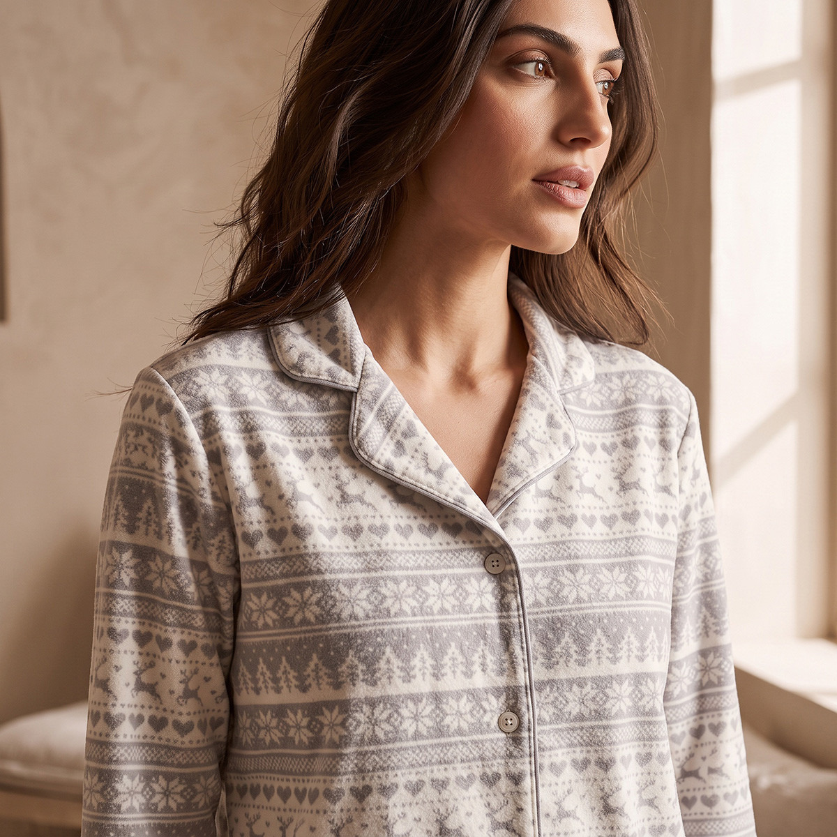 Splash Intimates Velour Printed Button-Down Shirt and Pyjama Set-women-winterwear-nightwear-image-6