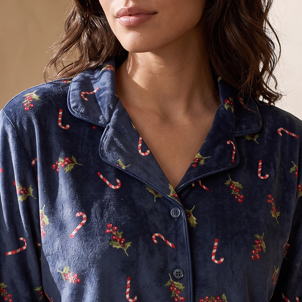 Splash Intimates Velour Printed Button-Down Shirt and Pyjama Set-women-winterwear-nightwear-image-6