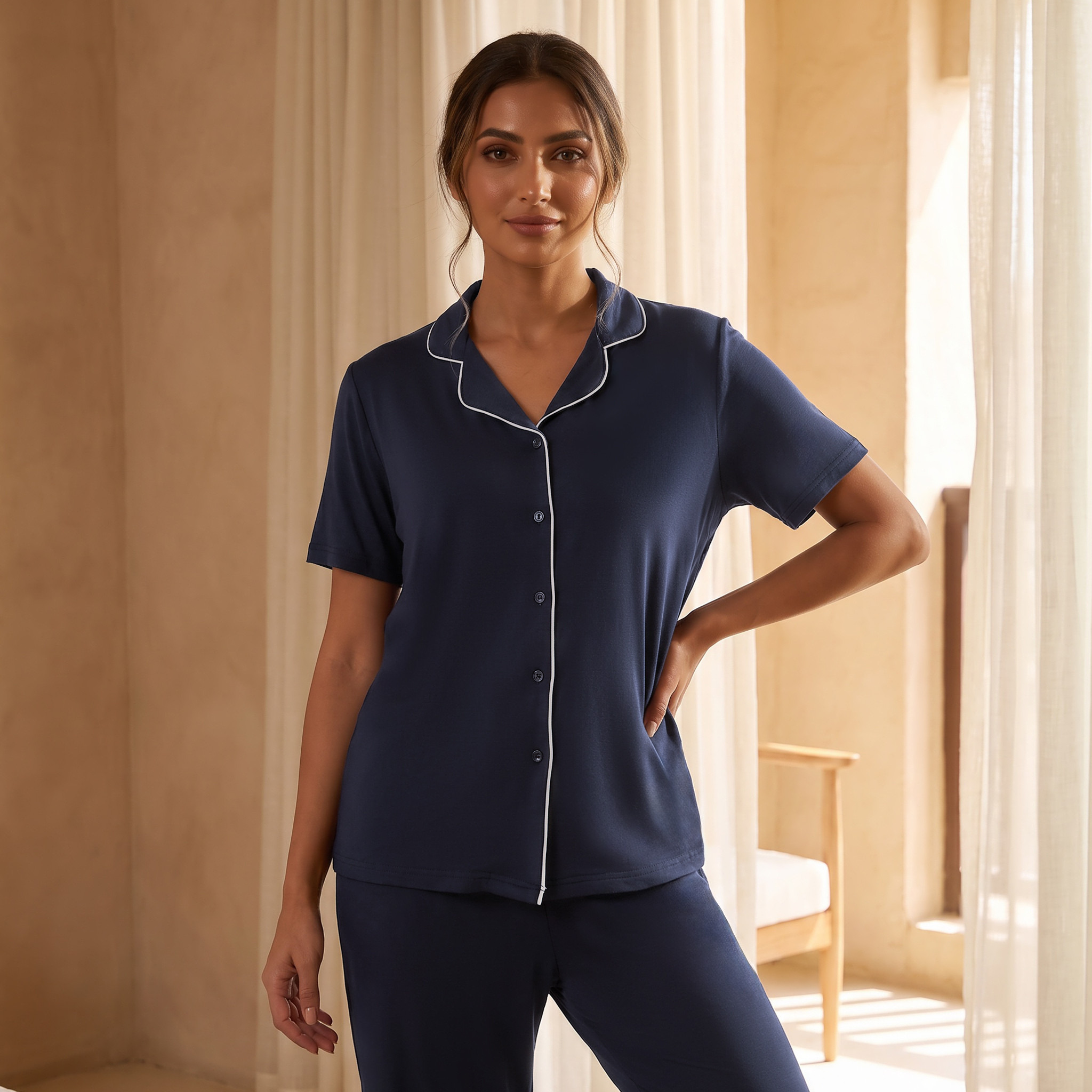 طقم بنطلون بيجاما وقميص بأزرار ودرزات من سبلاش إنتيميتس-women-clothing-nightwear-pyjamas-longsets-image-4