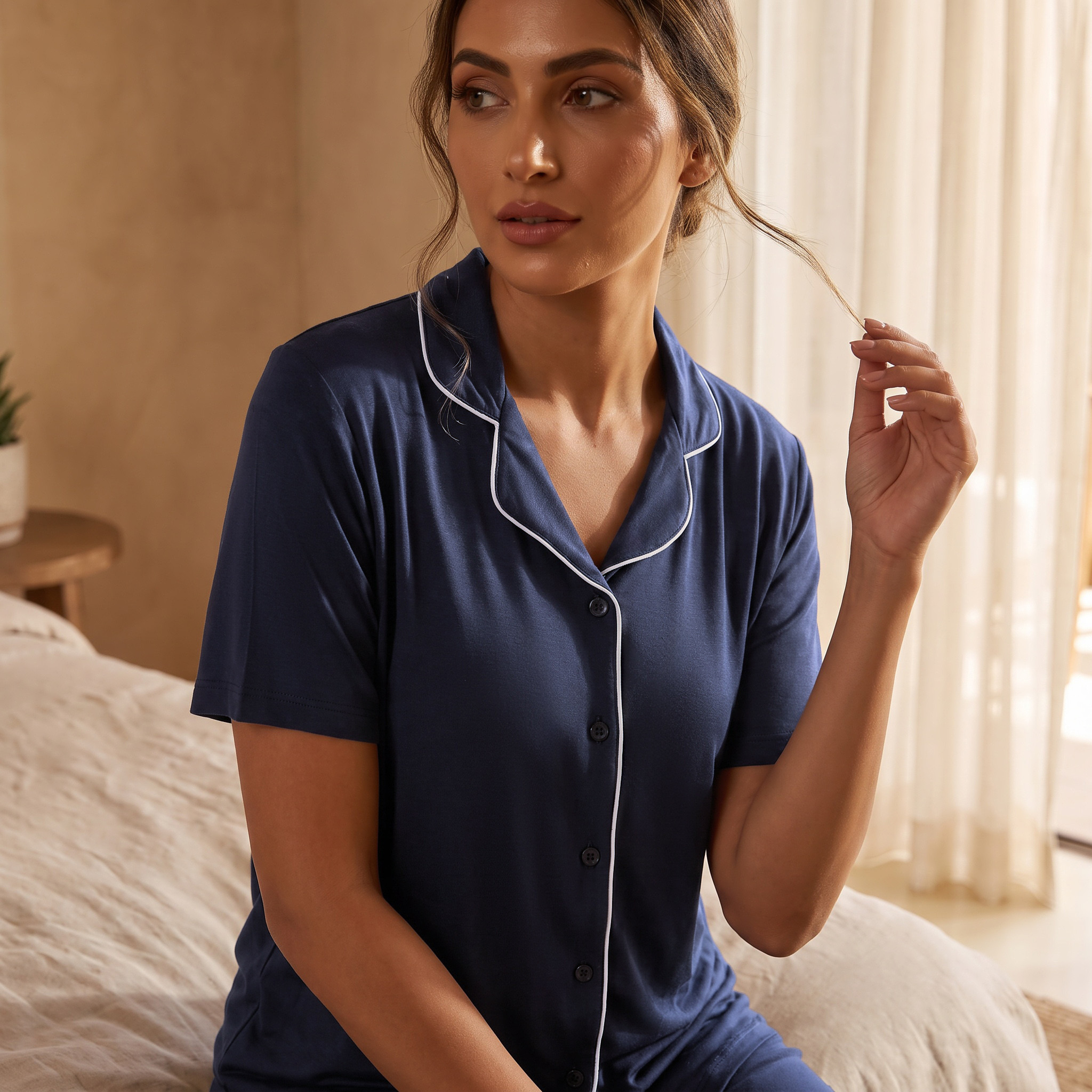 طقم بنطلون بيجاما وقميص بأزرار ودرزات من سبلاش إنتيميتس-women-clothing-nightwear-pyjamas-longsets-image-6