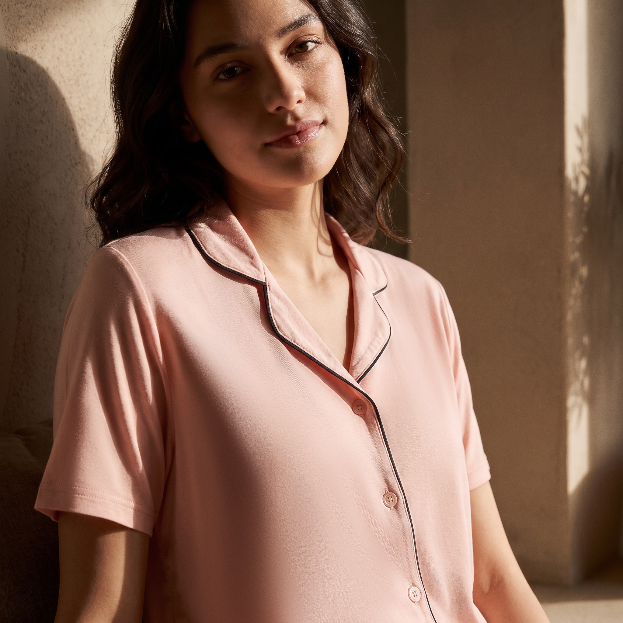Splash Intimates Piping Accent Button Down Shirt and Pyjama Set-women-clothing-nightwear-pyjamas-longsets-image-6