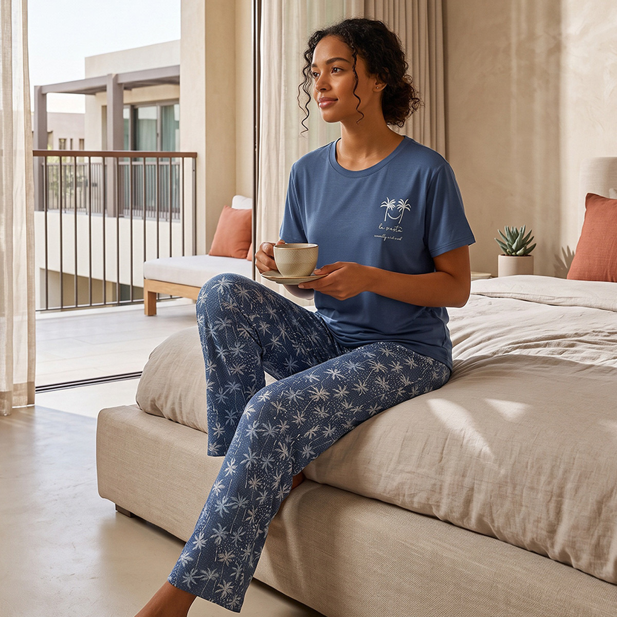 Splash Intimates Tropical Print T-shirt and Pyjama Set-women-clothing-nightwear-pyjamas-bottoms-image-1