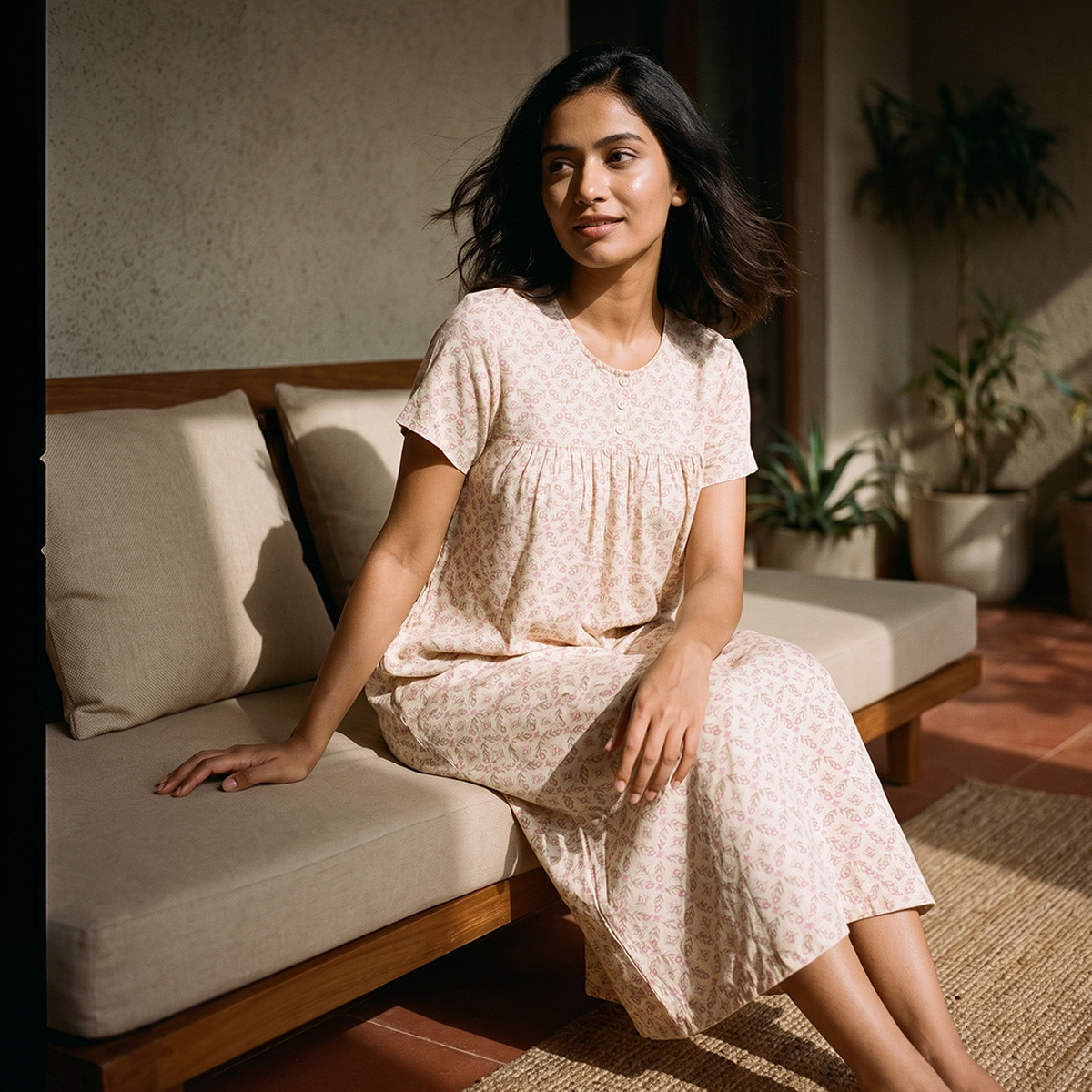 Splash Intimates Midi Viscose Night Gown with Floral Print-women-clothing-nightwear-nighties-image-1