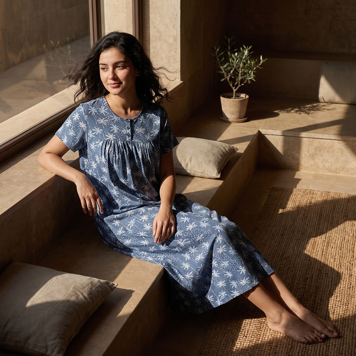 Splash Intimates Midi Viscose Night Gown with Tropical Print-women-clothing-nightwear-nighties-image-1