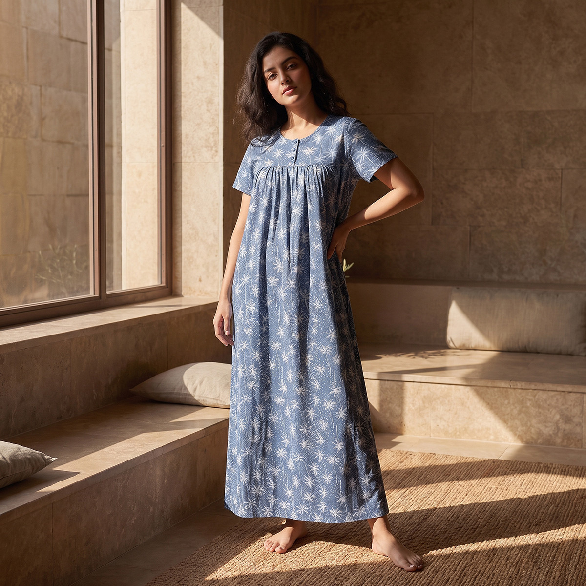 Splash Intimates Midi Viscose Night Gown with Tropical Print-women-clothing-nightwear-nighties-image-2