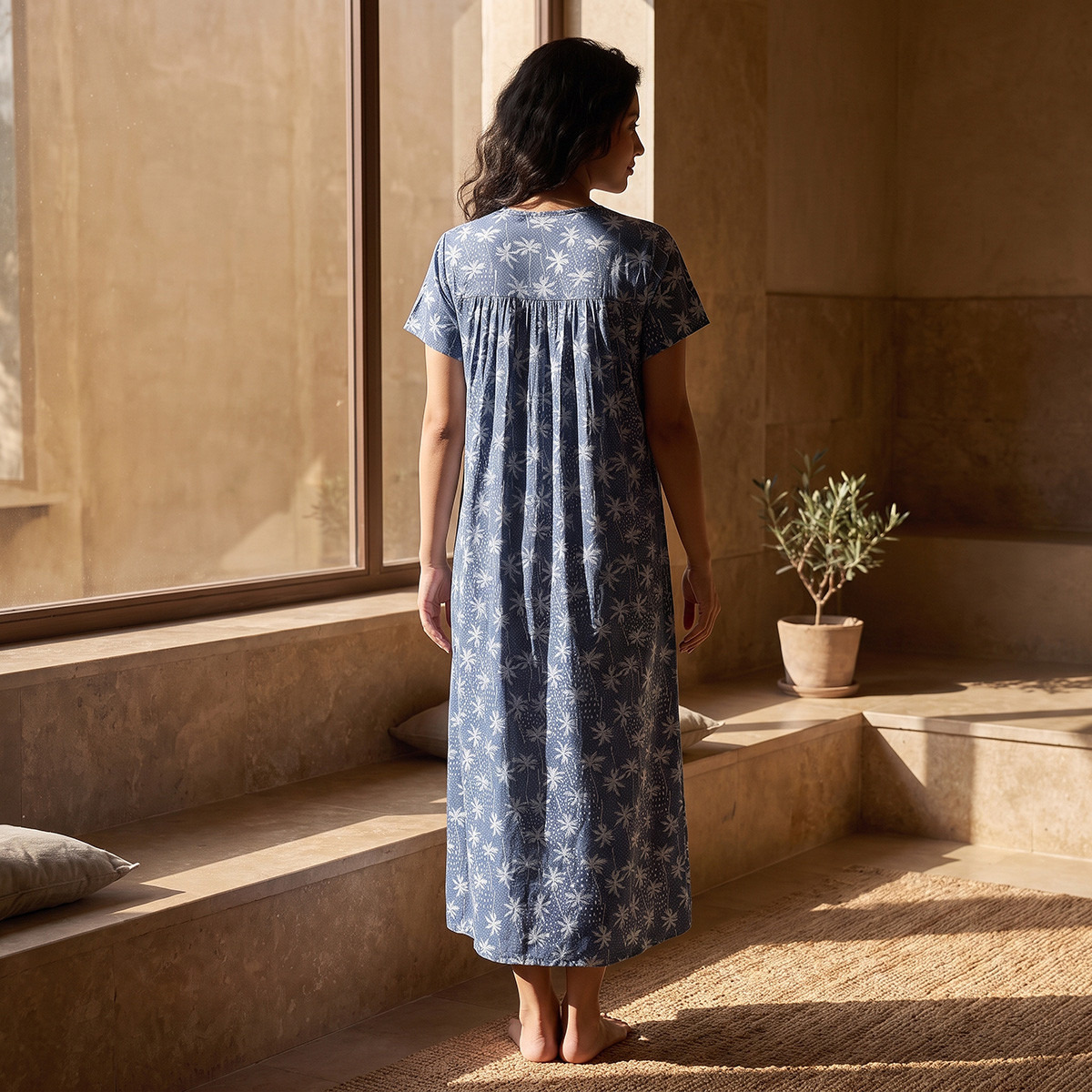 Splash Intimates Midi Viscose Night Gown with Tropical Print-women-clothing-nightwear-nighties-image-3