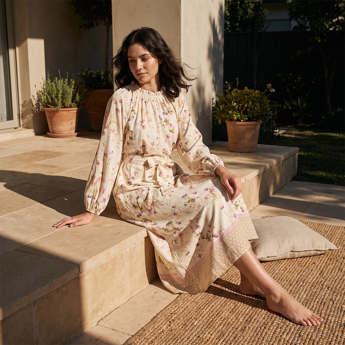 Splash Intimates High Neck Midi Length Dress with Floral Print-women-clothing-dresses-image-1
