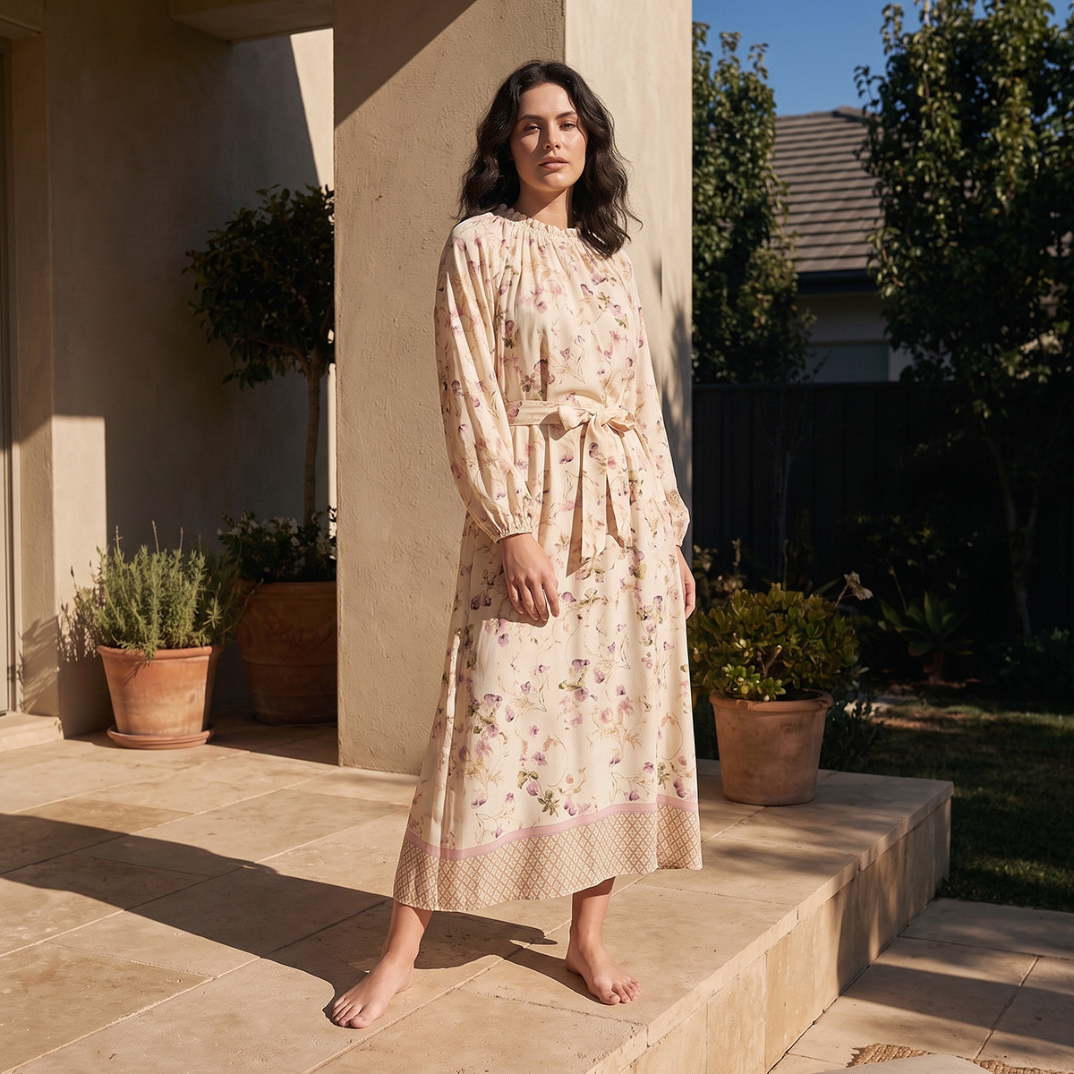 Splash Intimates High Neck Midi Length Dress with Floral Print-women-clothing-dresses-image-2