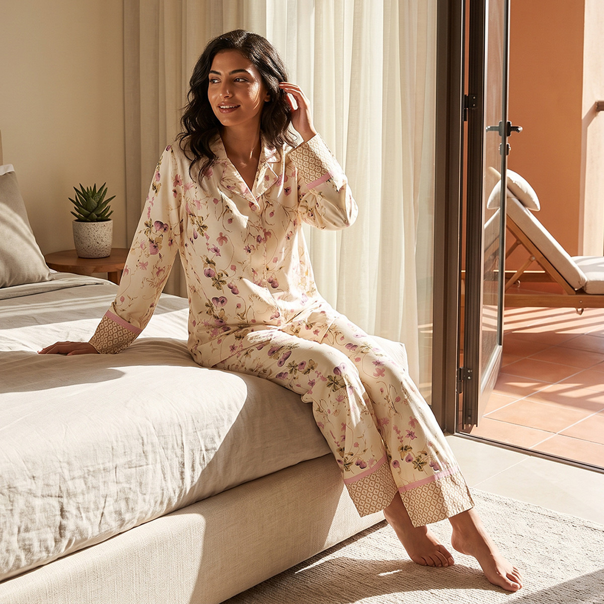 Splash Intimates Viscose Floral Print Button-Down Shirt and Pyjama Set-women-clothing-nightwear-pyjamas-longsets-image-1