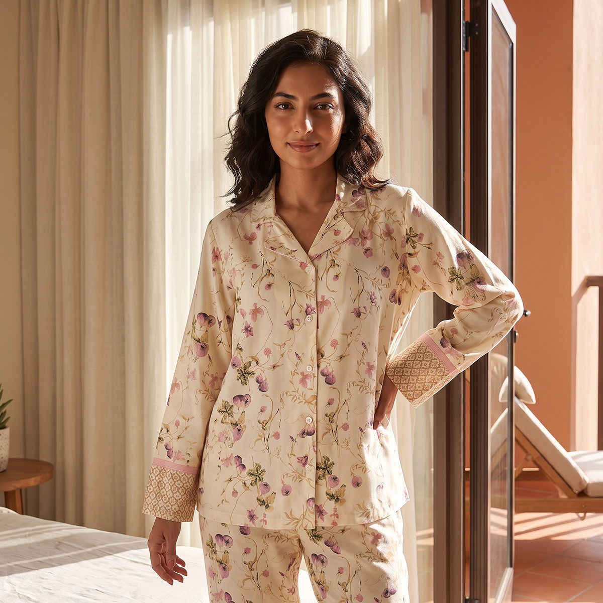 Splash Intimates Viscose Floral Print Button-Down Shirt and Pyjama Set-women-clothing-nightwear-pyjamas-longsets-image-4