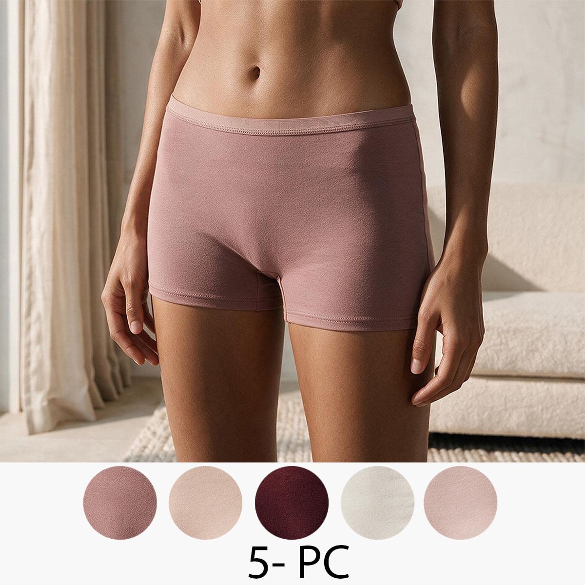 Pack of 5 Splash Intimates Elastic Waist Boyshort Briefs-women-clothing-lingerie-panties-image-1