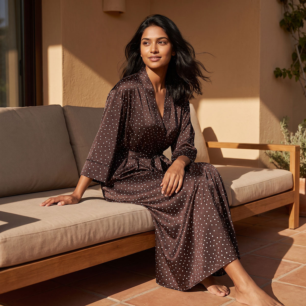 روب ساتان منقط من سبلاش إنتيميتس-women-clothing-nightwear-robes-image-1