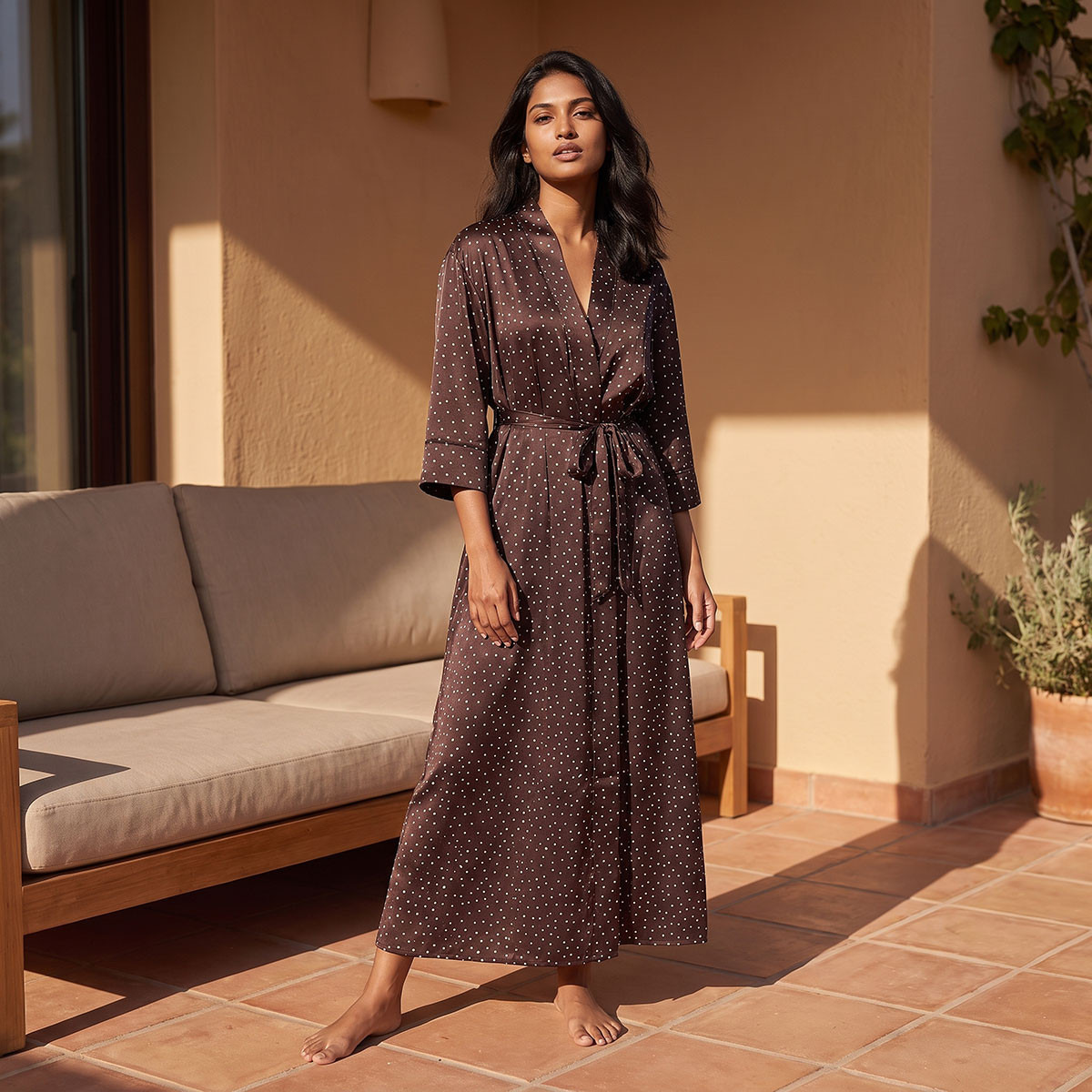 روب ساتان منقط من سبلاش إنتيميتس-women-clothing-nightwear-robes-image-2