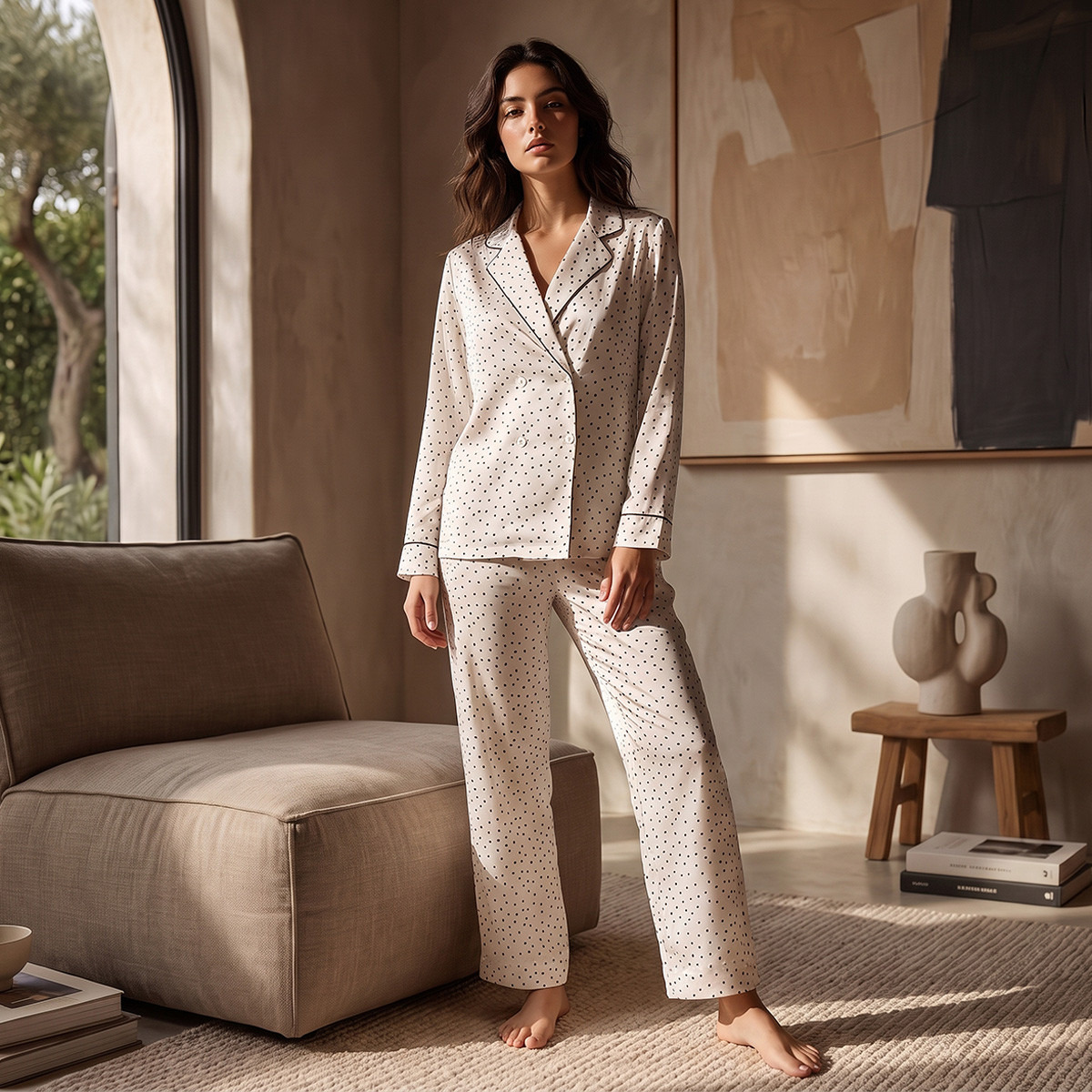 طقم قميص وبنطلون بيجاما ساتان من سبلاش إنتيميتس-women-clothing-nightwear-pyjamas-longsets-image-2