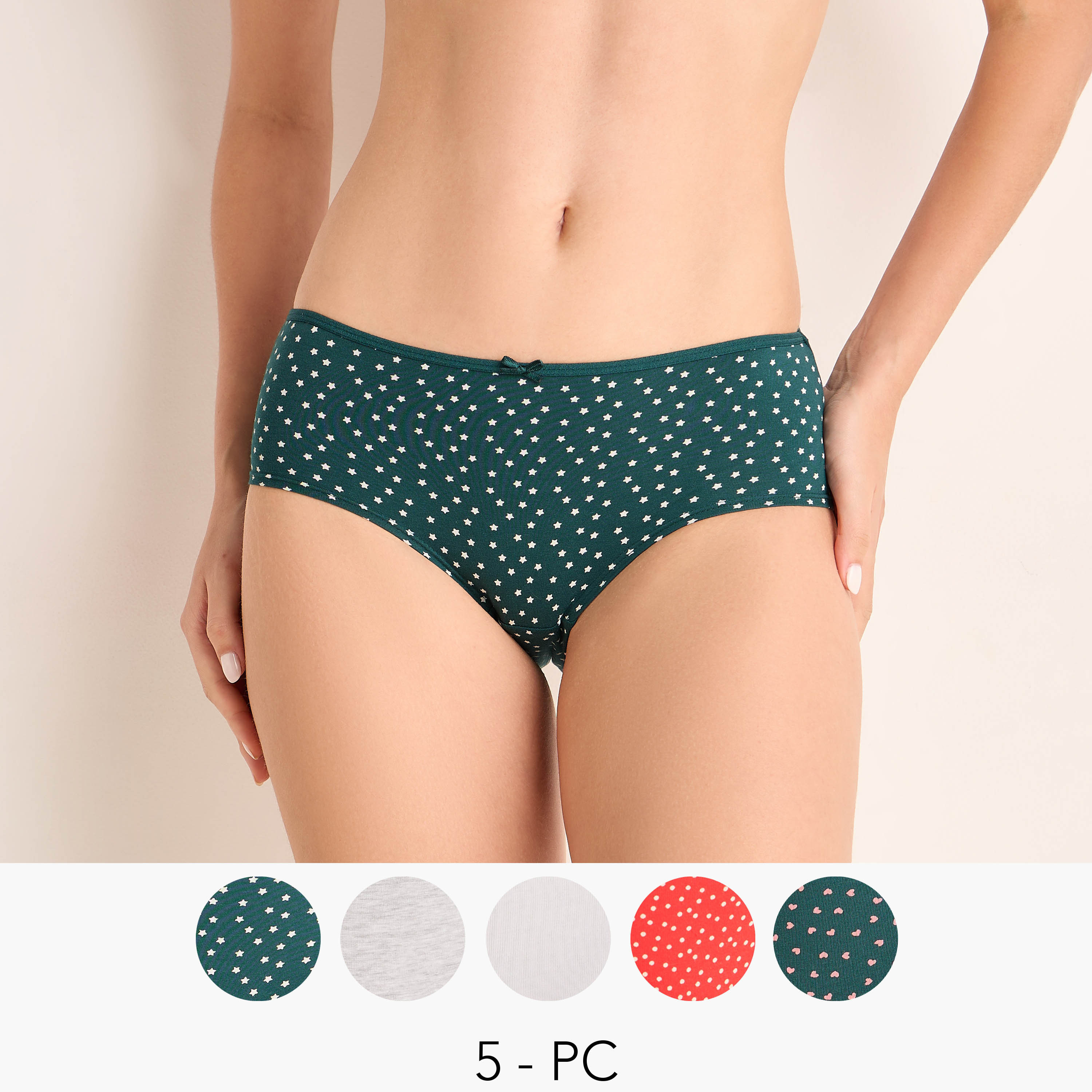 Pack of 5 Splash Intimates Elastic Waist Bow Accent Briefs-women-clothing-plussize-lingerie-panties-image-1
