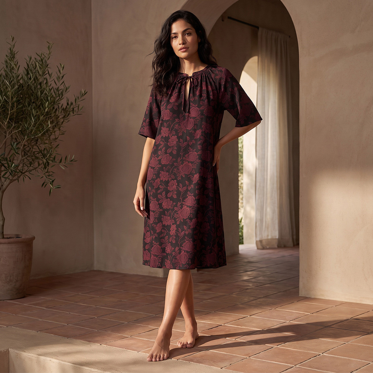 فستان نوم فيسكوز بطول الركبة من سبلاش إنتيميتس - طقم من قطعتين-women-clothing-nightwear-nighties-image-3